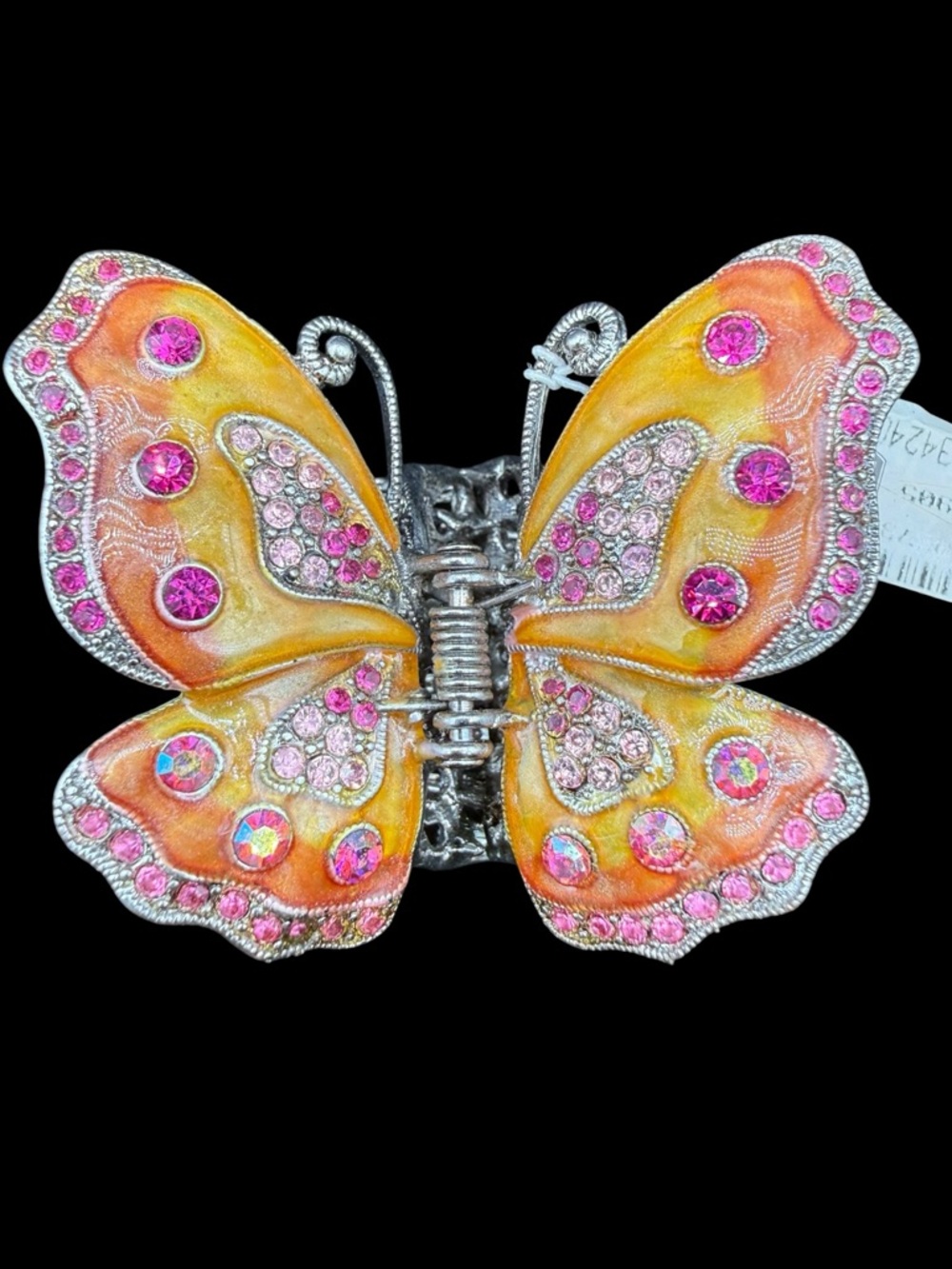 NWT Wien Filigree Butterfly Hair Claw with Pink Rhinestones